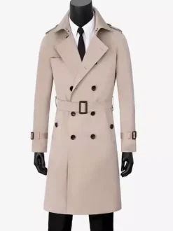 Manteaux Costume pour hommes Double boutonnage ceinture Col rabattu Chic Kaki Mode