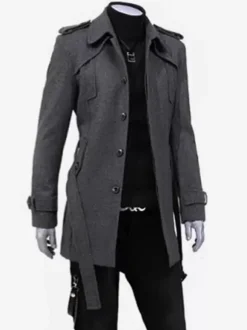 Manteaux Costume pour hommes Col rabattu Ceinture Décontracté Gris Élégant