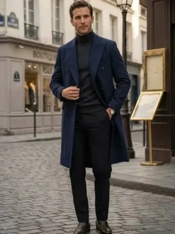 Manteaux Costume pour hommes Double boutonnage Col rabattu Décontracté Noir Moderne