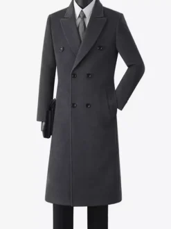 Manteaux Costume pour hommes Double boutonnage Col rabattu Décontracté Noir Moderne