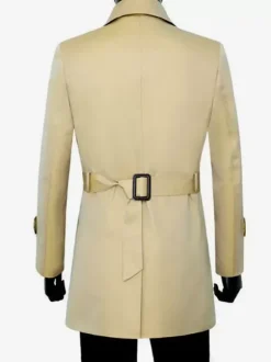 Manteaux Costume Pour Hommes Double Boutonnage Ceinture Col Rabattu Chic Gris