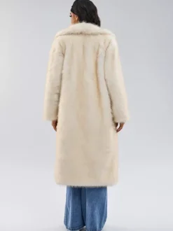 Manteaux en fausse fourrure blanche à revers crantés Veste longue d'hiver surdimensionnée pour femmes 2026