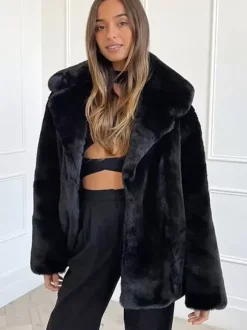 Manteaux en fausse fourrure Chic col rabattu veste longue d'hiver blanche pour femmes 2026