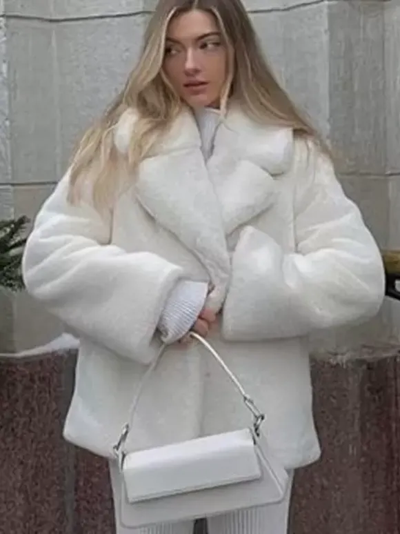 Manteaux en fausse fourrure Chic col rabattu veste longue d'hiver blanche pour femmes 2026