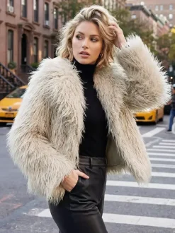 Manteaux en fausse fourrure à franges revers crantés veste d'hiver écologique pour femmes 2026