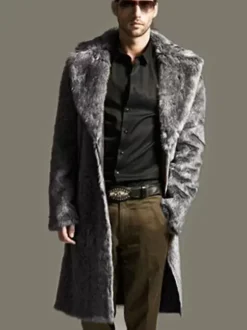 Manteaux En Fausse Fourrure Hiver Chaud Hommes Noir Chic Veste Manches Longues Col Rabattu