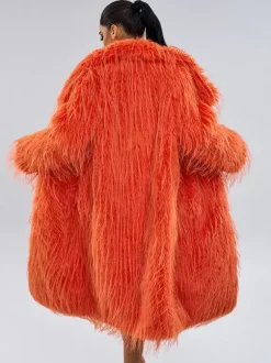 Manteaux en fausse fourrure orange sans taille manches longues manteau surdimensionné pour femme