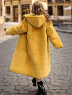 Manteaux en fausse fourrure pour femmes veste longue à capuche veste d'hiver écologique 2026