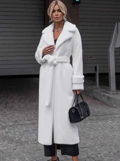Manteaux en fausse fourrure à revers crantés Manteau long d'hiver surdimensionné pour femmes 2026