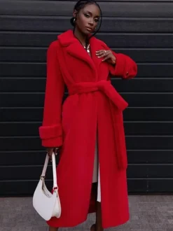 Manteaux en fausse fourrure à revers crantés Manteau long d'hiver surdimensionné pour femmes 2026