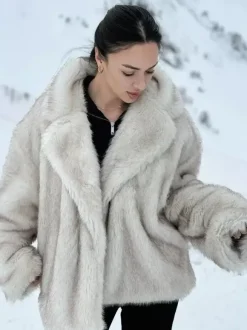 Manteaux en fausse fourrure Veste d'hiver blanche surdimensionnée à revers crantés pour femmes 2026