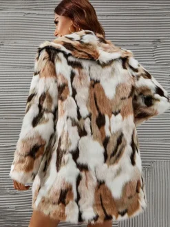Manteaux Fourré Polaire Veste Femme Bicolore À Manches Longues Marron Café