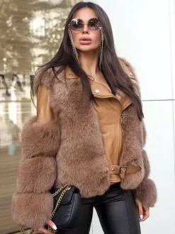 Manteaux Fourrés Manches Longues Zipper Hiver Chaud Veste Pour Femme Col Rabattu