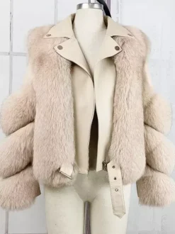 Manteaux Fourrés Manches Longues Zipper Hiver Chaud Veste Pour Femme Col Rabattu