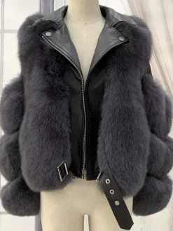 Manteaux Fourrés Manches Longues Zipper Hiver Chaud Veste Pour Femme Col Rabattu
