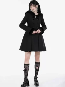 Manteaux gothiques Lolita Manteau en polyester noir Manteau d'automne Lolita Outwears