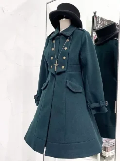 Manteaux gothiques Lolita Manteau pardessus en polyester vert foncé Manteau d'automne Lolita Outwears