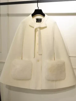 Manteaux gothiques Lolita Manteau rose N艙uds Bloc de couleur Manteau Polyester Hiver Lolita Vêtements d'extérieur