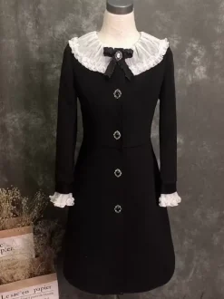 Manteaux gothiques Lolita n艙uds noirs manteau en polyester vêtements d'extérieur Lolita d'automne