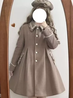 Manteaux Lolita de style ROCOCO Manteau marron clair N艙uds Pardessus Polyester Automne Lolita Vêtements d'extérieur