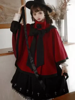 Manteaux Lolita de style ROCOCO Manteau bordeaux N艙uds Manteau bicolore Polyester Vêtements d'extérieur Lolita d'hiver