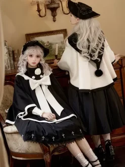 Manteaux Lolita de style ROCOCO Manteau bordeaux N艙uds Manteau bicolore Polyester Vêtements d'extérieur Lolita d'hiver