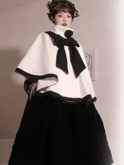 Manteaux Lolita de style ROCOCO Manteau bordeaux N艙uds Manteau bicolore Polyester Vêtements d'extérieur Lolita d'hiver
