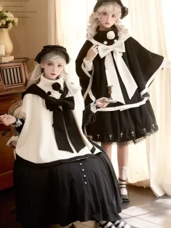 Manteaux Lolita de style ROCOCO Manteau bordeaux N艙uds Manteau bicolore Polyester Vêtements d'extérieur Lolita d'hiver