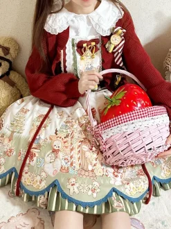 Manteaux Lolita doux manteau de noël rouge pardessus tricoté à volants mélange de coton vêtements d'extérieur Lolita d'hiver