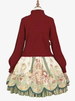 Manteaux Lolita doux manteau de noël rouge pardessus tricoté à volants mélange de coton vêtements d'extérieur Lolita d'hiver