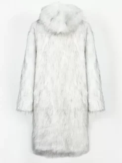 Manteaux Long En Fausse Fourrure Hiver Chaud Hommes Gris Clair Veste Manches Longues Col Rabattu Capuche