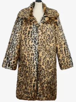 Manteaux Long En Fausse Fourrure Hiver Chaud Hommes Léopard Veste Manches Longues Col Rabattu