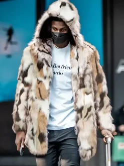 Manteaux Marron Camouflage En Fausse Fourrure Hiver Chaud Hommes Veste Manches Longues Col Rabattu Capuche