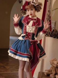 Manteaux Mignonne Lolita avec 艙illets bleu profond volants couche en polyester