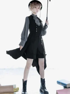 Manteaux Steampunk Lolita Veste pardessus noir Lolita