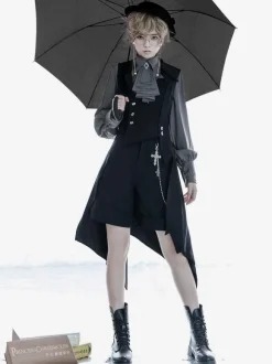 Manteaux Steampunk Lolita Veste pardessus noir Lolita