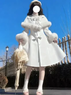 Manteaux Sweet Lolita Manteau rose N艙uds Pardessus Polyester Hiver Lolita Vêtements d'extérieur