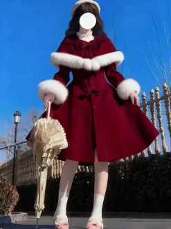 Manteaux Sweet Lolita Manteau rose N艙uds Pardessus Polyester Hiver Lolita Vêtements d'extérieur