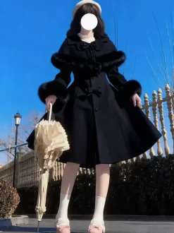 Manteaux Sweet Lolita Manteau rose N艙uds Pardessus Polyester Hiver Lolita Vêtements d'extérieur