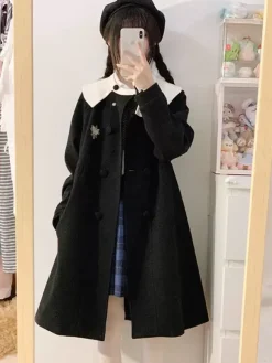 Manteaux Sweet Lolita Manteau noir Pardessus Polyester Automne Lolita Outwears