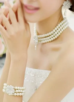 Mariage bijoux strass Set boucle d鈥檕reille perle collier et Bracelet (boucle d鈥檕reille : 5.3 Cm X 3 Cm X 0 5 Cm)