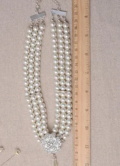 Mariage bijoux strass Set boucle d鈥檕reille perle collier et Bracelet (boucle d鈥檕reille : 5.3 Cm X 3 Cm X 0 5 Cm)