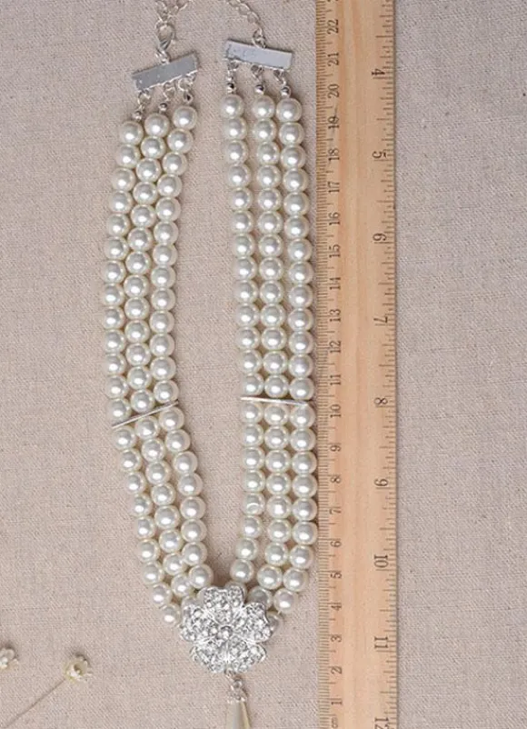 Mariage bijoux strass Set boucle d鈥檕reille perle collier et Bracelet (boucle d鈥檕reille : 5.3 Cm X 3 Cm X 0 5 Cm)