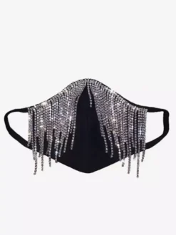 Masque en denim décoratif à pompon et strass