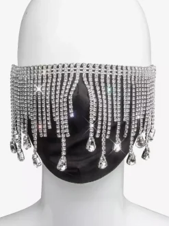 Masque en denim décoratif à pompon et strass