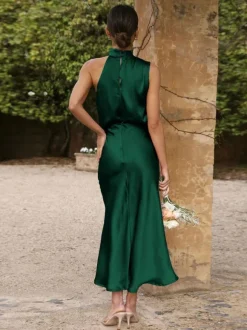 Maxi Robe Sans Manches Sexy Plissé Longueur Au Sol Robe Vert Sauge