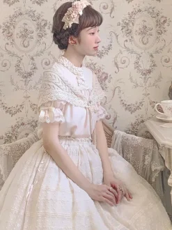 Mignonne Lolita Blouses Abricot Clair Col Montant Manches Courtes Bouffantes N艙ud Lolita Top Lolita Shirt