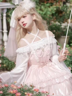 Mignonne Lolita Blouses Noir Manches Longues Bouffant Lolita Top Lolita Shirt à Bretelle