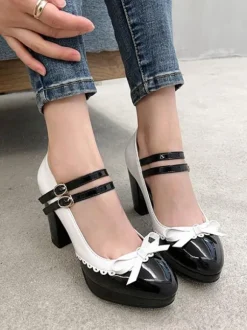 Mignonne Lolita Chaussures En Cuir Pu Bout Rond Rouge Chic