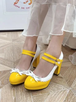 Mignonne Lolita Chaussures En Cuir Pu Bout Rond Rouge Chic